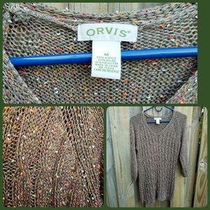 Orvis acrylic olive speck sweater w/ 3/4 sleeves